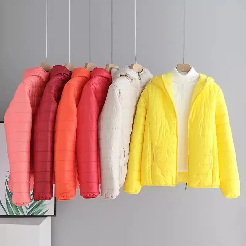2024 New Winter Women Candy Color Down Cotton Jackets Light Weight Windproof Hooded Warm Outwear Coat Puffer Quilted Parkas-belleandkai.com