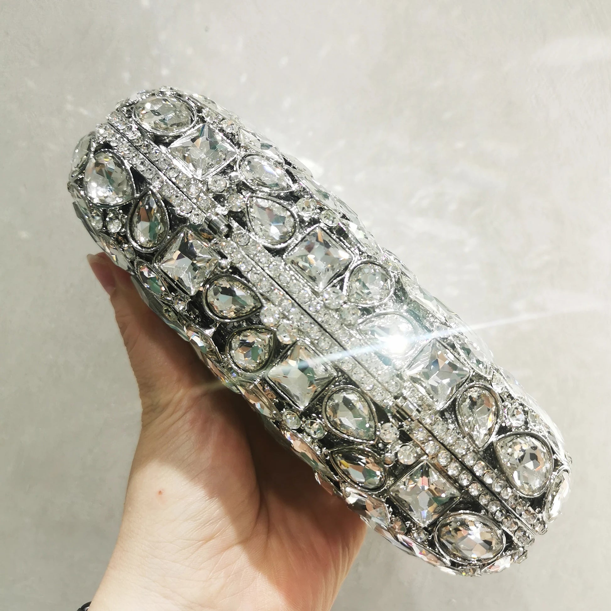 WHTUOHENLarge Silver Stones Wedding Dress Purses Women Bridal Crystal Handbags Rhinestone Party Prom Evening Clutches Minaudiere-belleandkai.com