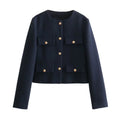 UNIZERA Winter New Product Women's Fashion and Casual Versatile Round Neck Flip Decoration Short Suit Coat-belleandkai.com