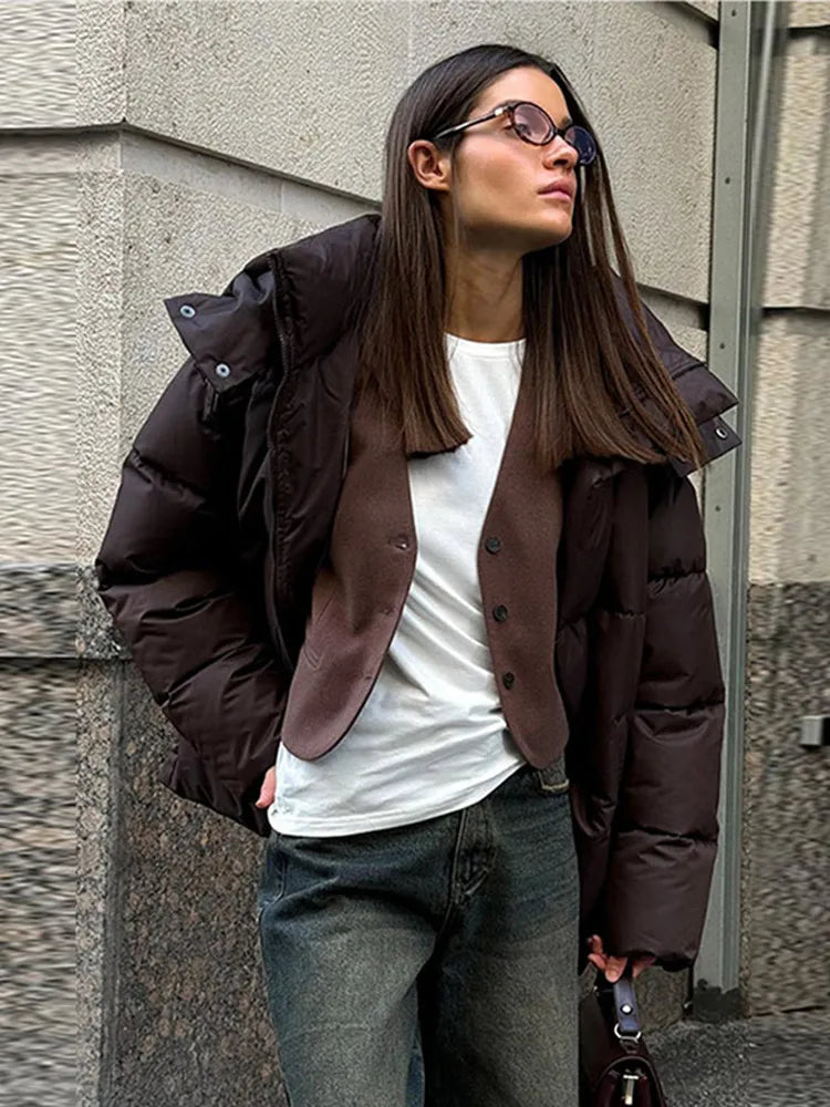 2024 Women Winter Coats Thick Warm Cotton Parkas Loose Stand Collar Long Sleeve Hooded Outerwears 2024 Lady Casual Commuter Coat-belleandkai.com