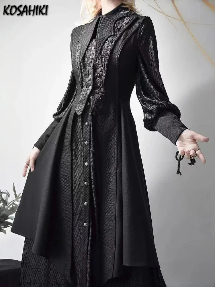 Streetwear Vintage Dragon Design Long Shirt Dresses Grunge Y2k Aesthetic Vestidos Gothic Harajuku Women Men Cosplay Grunge Dress-belleandkai.com