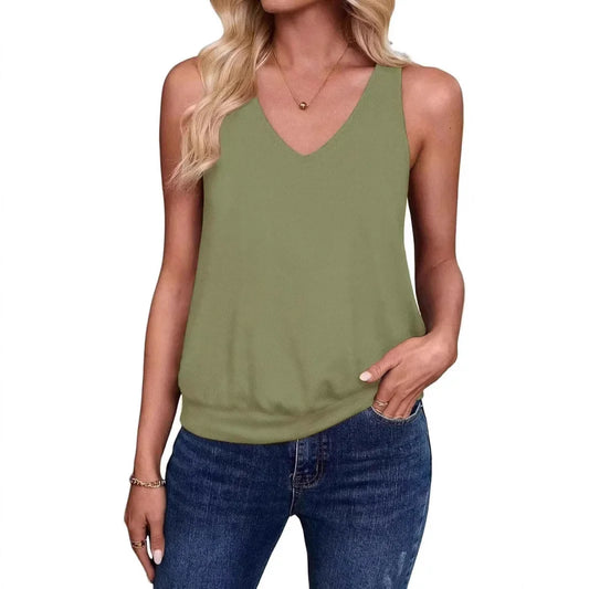 Summer Women's V-Neck Sleeveless Top Casual Vest Fashionable Trendy Tank Top Polyester Blend Fabric No Decoration-belleandkai.com