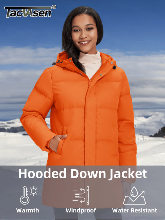 TACVASEN Winter Quilted Duck Feather Down Jackets Womens Padded Puffer Warm Hooded Long Coats Thermal Waterproof Thick Outerwear-belleandkai.com