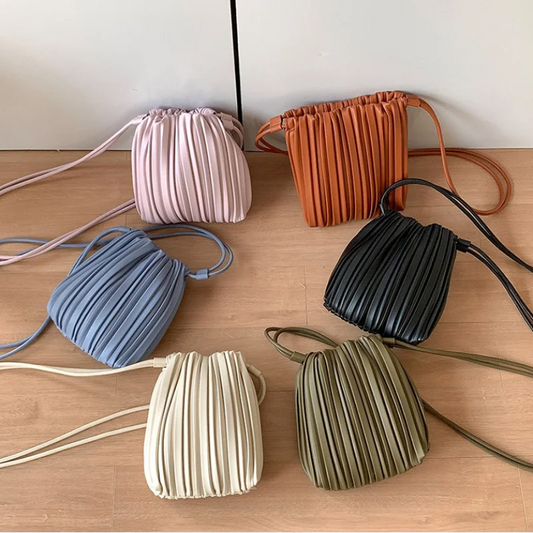 Brand Striped Leather Shoulder Bag Luxury Designer New Soft High-end Pleated Purse Drawstring Fashion Versatile Crossbody Bag-belleandkai.com