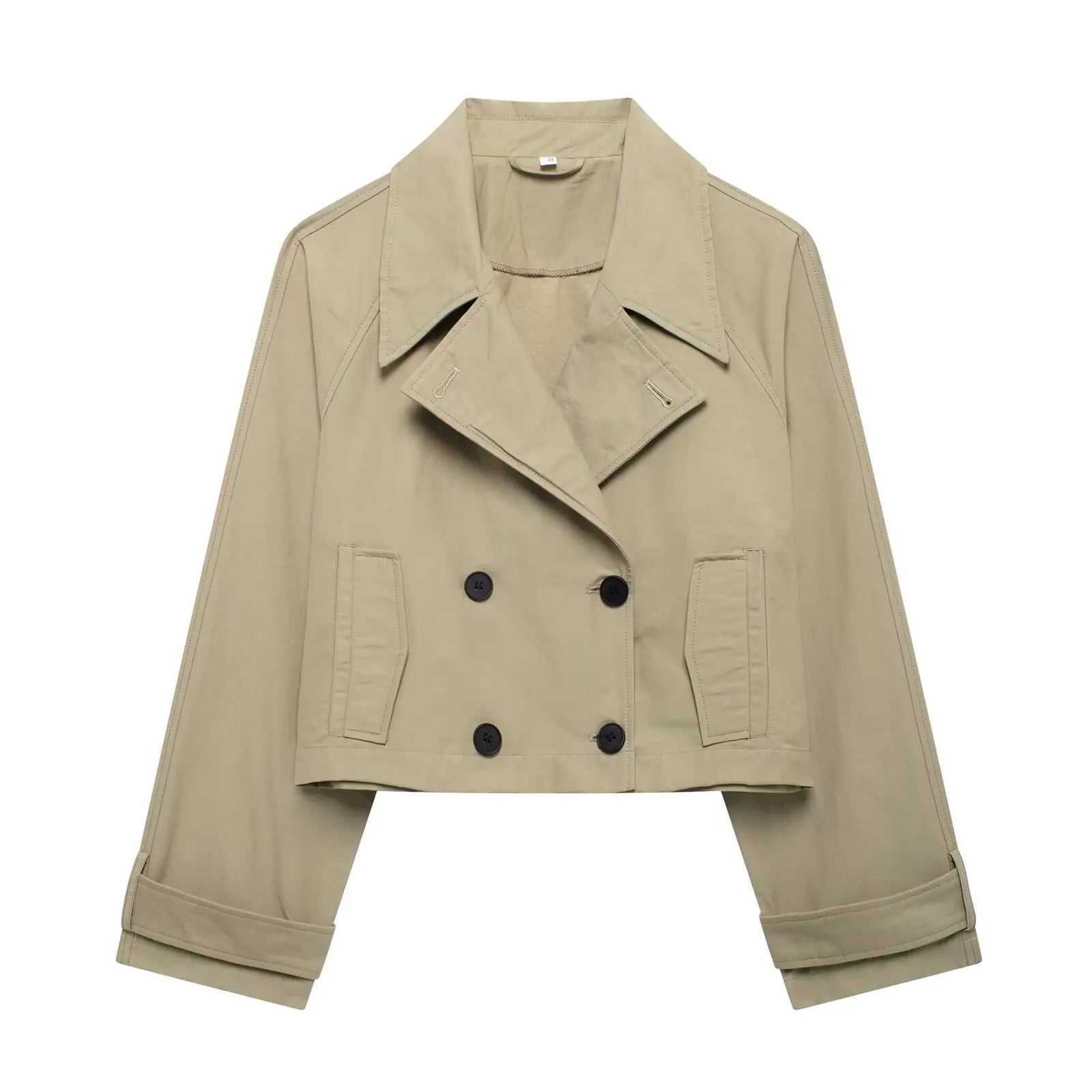 TRAF Women Autumn 2024 New Fashion Short Jacket Coat Chic Lapel Casual Double-breasted All-match Thin Coat Outerwear Mujer-belleandkai.com
