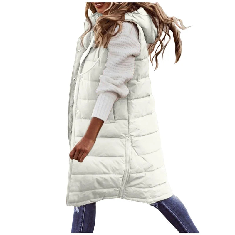 Long with Hood Outdoor Vest Down Women's Jacket Quilted Coat Sleeveless Jacket Winter Light Weight Sweaters-belleandkai.com
