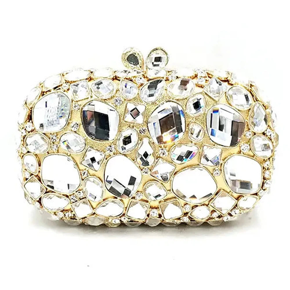 WHTUOHENLarge Silver Stones Wedding Dress Purses Women Bridal Crystal Handbags Rhinestone Party Prom Evening Clutches Minaudiere-belleandkai.com