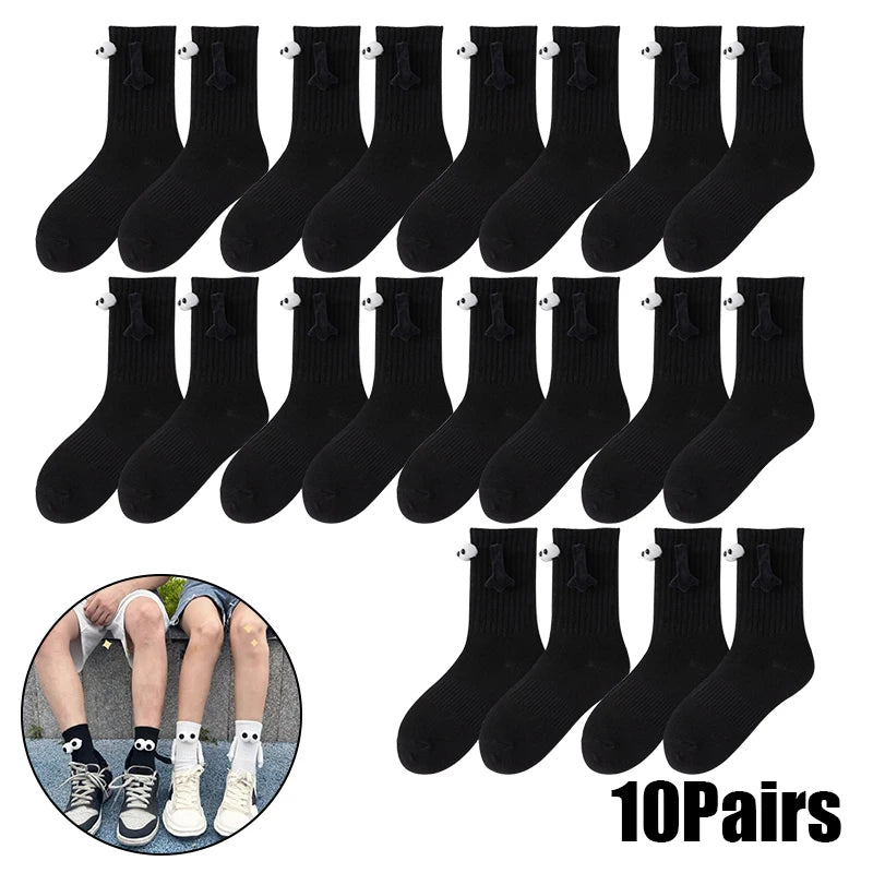 Magnetic Socks with Hands Women Men Fashion Black White Funny Cute Cartoon Eyes Couple Mid-tube Socks for Gifts-belleandkai.com