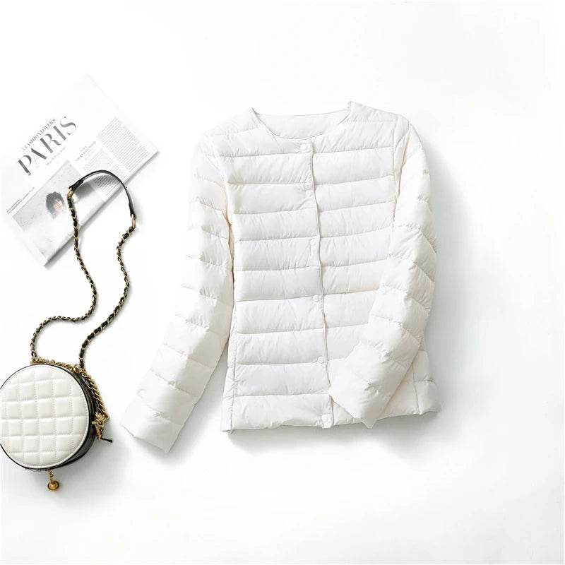 2023 New Arrivals Autumn Winter Warm Women White Duck Down Slim Jackets Female Fashion Ultra Lightweight Packable Puffer Coats-belleandkai.com