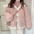 Korean Style Cute Loose Warm Winter Jacket Women Chic Ruffle Neck Sweet Parkas Overcoat Japanese Harajuku Kawai Padded Coat 2023-belleandkai.com