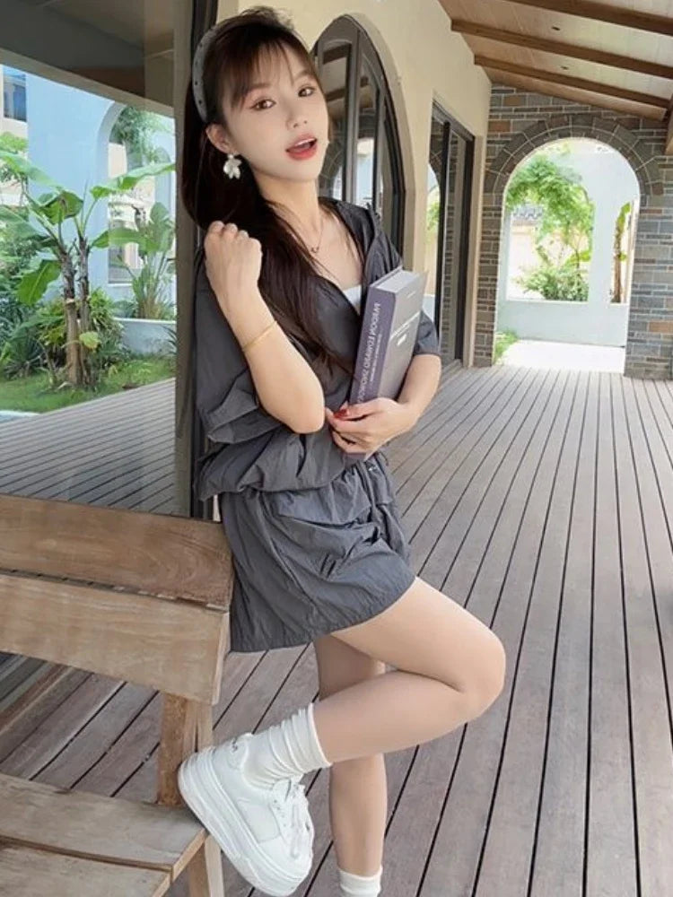 Plain Short Sets for Women 2 Pieces Tracksuit Hoodie Chic and Elegant Casual Summer Fashion 2025 Novelties Classic Woman Shorts-belleandkai.com