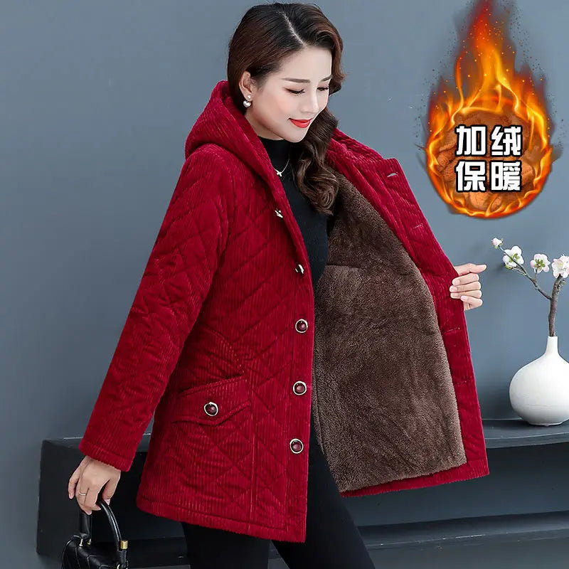 Corduroy Winter Coat Women Puffer Jacket Winter New Korean Style Long Ladies Over-the-knee Cotton Padded Jacket Keep Warm-belleandkai.com