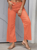 Y2K style fashion women's jeans stretch denim straight wide leg jeans hem raw edge design street style women's jeans-belleandkai.com