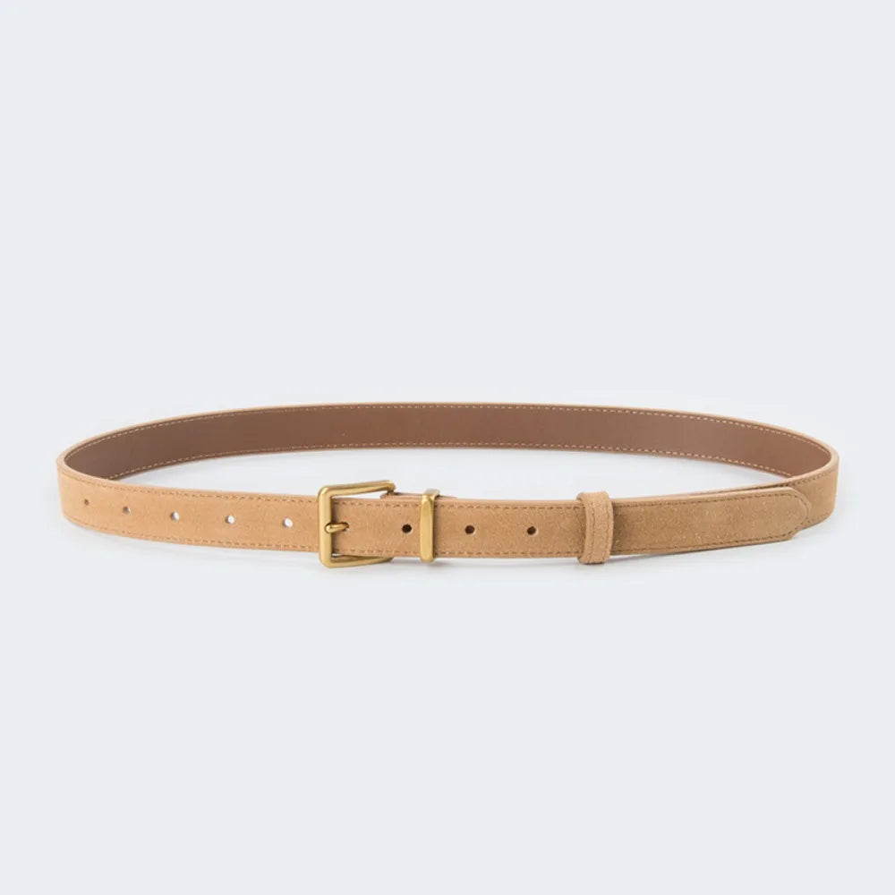 Women Luxury Design Suede Leather Belt Casual Trendy Frosted Cowhide Belt Versatile Pin Buckle Waistband Gifts-belleandkai.com