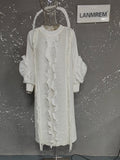 LANMREM Pleated Dress For Women V Neck Long Sleeves Solid Color Loose Big Size Female Elegant Clothing 2025 Spring New 2DB1281-belleandkai.com
