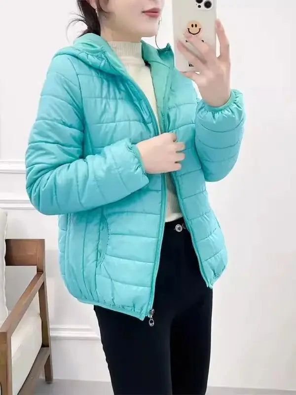 Minimalist Light Weight Women Down Cotton Jackets 2024 New Winter Korean Style Hooded Quilted Parkas Female Windbreaker Outwear-belleandkai.com