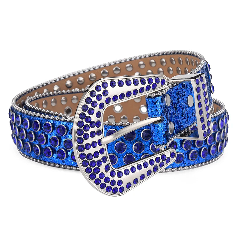 Men's Jeans Rhinestone Large Size Belt Women's Belt Western Denim Shiny Rivet Design Leather HipHop Punk Rock Y2K Style Belt-belleandkai.com