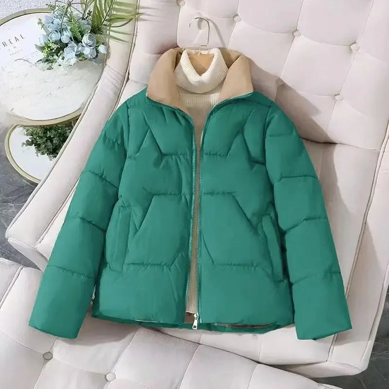 Women's Thickened Short Cotton Jacket 2025 Loose Fit Stand Collar Autumn Winter Fashion Outerwear Versatile Cotton Coat-belleandkai.com