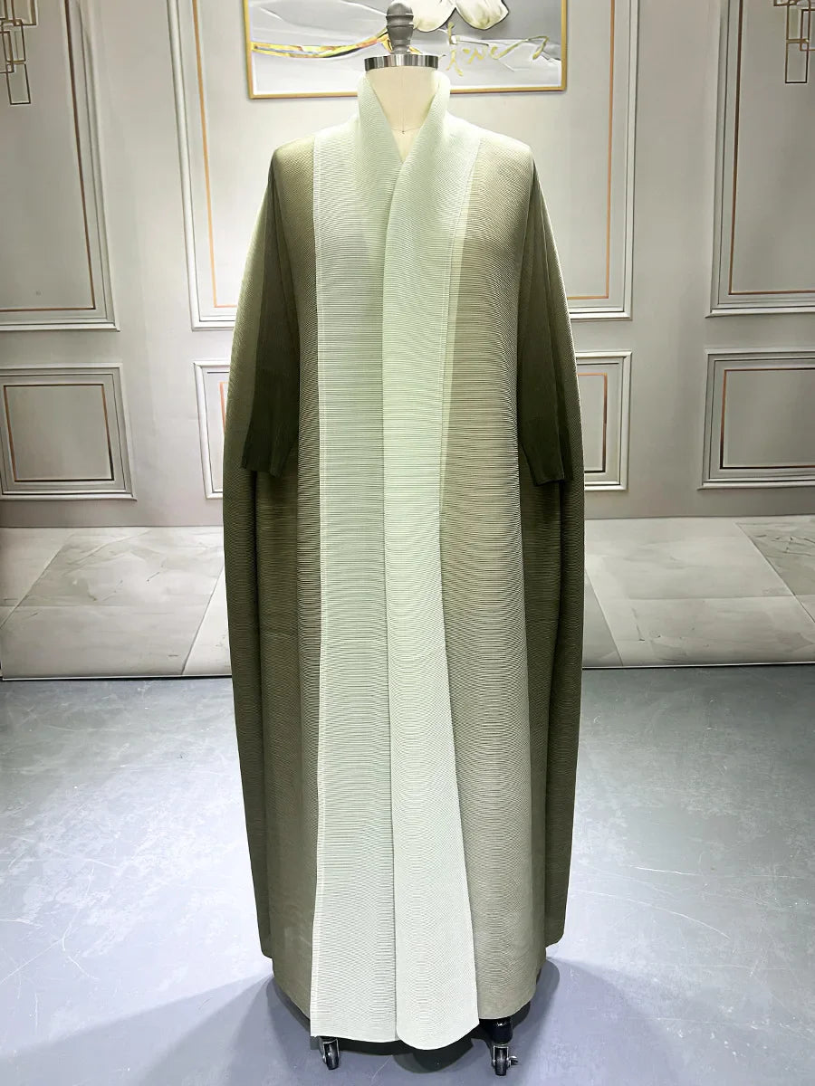 Miyake Jacket Arab Middle East Dubai Loose Women's Clothing Folds Gradual Change Trench Coat Long 2025 New Women's Clothing-belleandkai.com