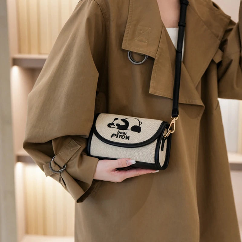 Beibao New Fashionable Cylindrical Bag Women's Shoulder Bag Embroidered Canvas Women's Bag Crossbody Bag Texture Small Bag-belleandkai.com