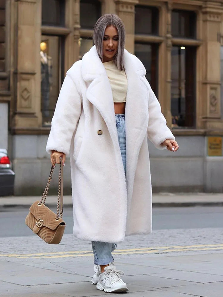 ZADORIN Winter Long Brown Teddy Coat Woman Oversized Lapel Lamb Fur Faux Fur Coat Chic Thick Warm Fur Jacket Woman Clothes Coats-belleandkai.com