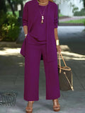 Plus Size Women's Loose-Fit Long Sleeve Vestbell Bottoms New Spring Autumn Suit Fashion Outfit Three-Piece Set Clothing-belleandkai.com