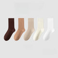 1/5 Pairs Cotton Socks Women Seamless Soft Crew Socks Medium Tube Long Loose Casual Solid Color Anti-Pilling Breathable-belleandkai.com