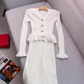 YuooMuoo Brand Fashion One-piece Knitted Maxi Dress Women Elegant V-neck Ruffled Slim Waist Bodycon Sweater Dress Party Vestido-belleandkai.com