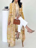 LANMREM Women's Elegant Pleated Printed Trench Coat Lapel Long Sleeve Loose Temperament Cardigan Robe Fashion 2025 New 2DE759-belleandkai.com