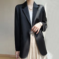Women Blazers Spring Summer New Fashion Korean Silk Satin Suit V-neck Loose Top Jacket Single Button Suit Blazers Outerwear-belleandkai.com