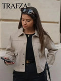 TRAFZA 2024 Autumn Winter Female Street Fashion Solid Jackets Causal With Pockets Button Down Turn Down Collar Elegant Coats-belleandkai.com