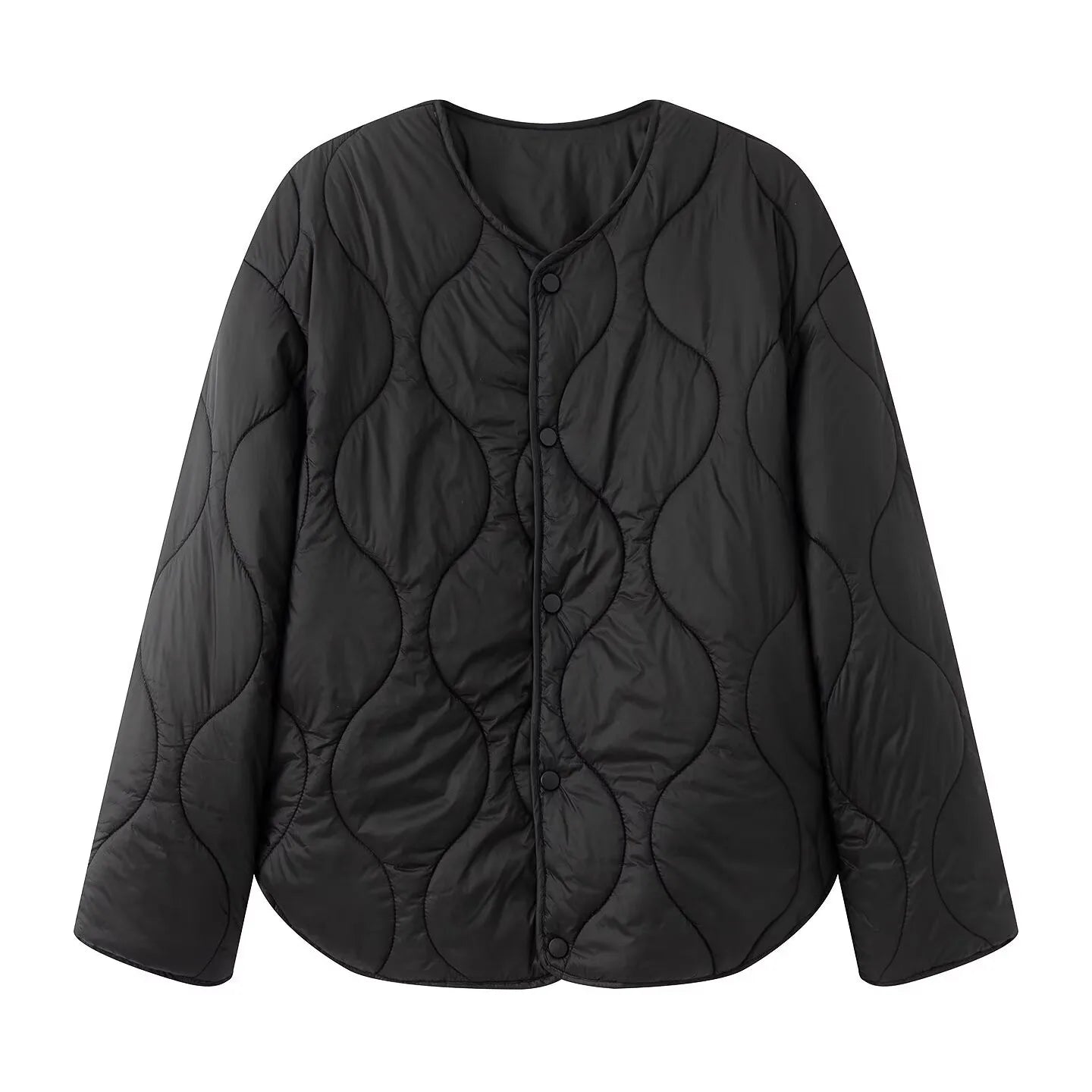 BSK&TRAF Women's 2025 Autumn and Winter New Solid Color Series Round Neck Diamond Quilted Jacket Top Thickened Coat-belleandkai.com