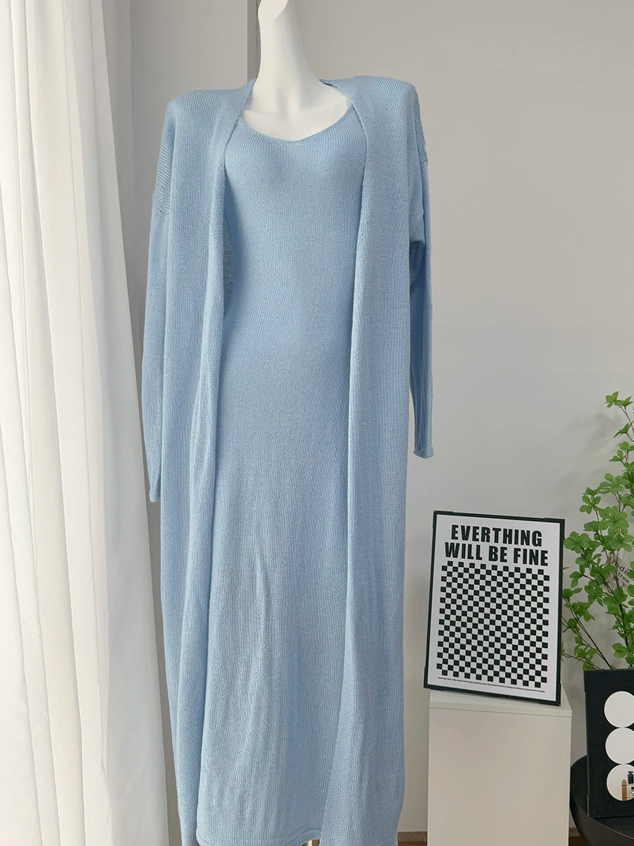 Hirsionsan Soft Loose Sets Women Three Pieces Long Sleeve Cardigan & Sexy Vest Dresses Elegant Female Hollow Outfits Tracksuit-belleandkai.com