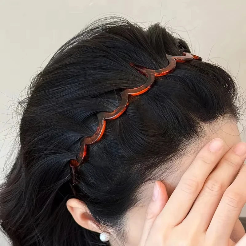 2Pcs Fashion Wave Headbands for Women Solid Color Toothed Non-slip Hair Bands Girl Face Wash Sports Hairbands Hair Accessories-belleandkai.com