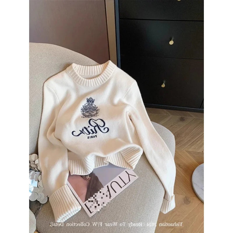 Advanced Round Neck Pullover Sweater Women's Autumn And Winter New Lazy Style Soft And Sticky Waist Knit Sweate-belleandkai.com