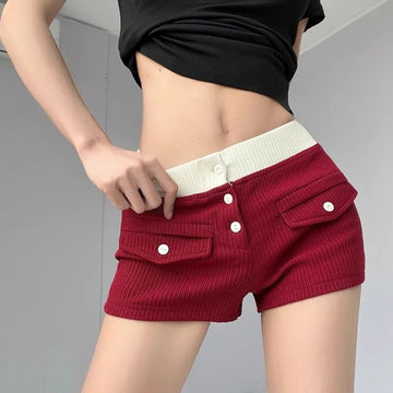 Patchwork Gradient Color Knitting Thin Cargo Women Summer Simplicity Office Lady Wide Leg Fashion Appear Thin Casual Shorts-belleandkai.com