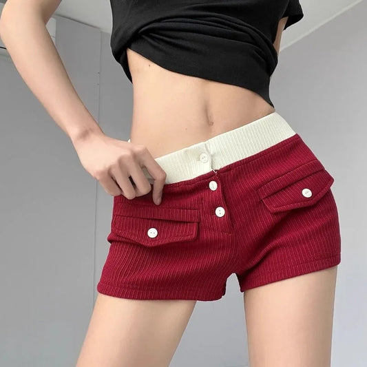 Patchwork Gradient Color Knitting Thin Cargo Women Summer Simplicity Office Lady Wide Leg Fashion Appear Thin Casual Shorts-belleandkai.com
