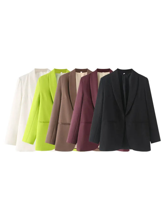 TRZA Women's Fashion Front Open Blazer Coat Long Sleeve Office Wear with Welt Pockets Chic Female Outerwear Top-belleandkai.com