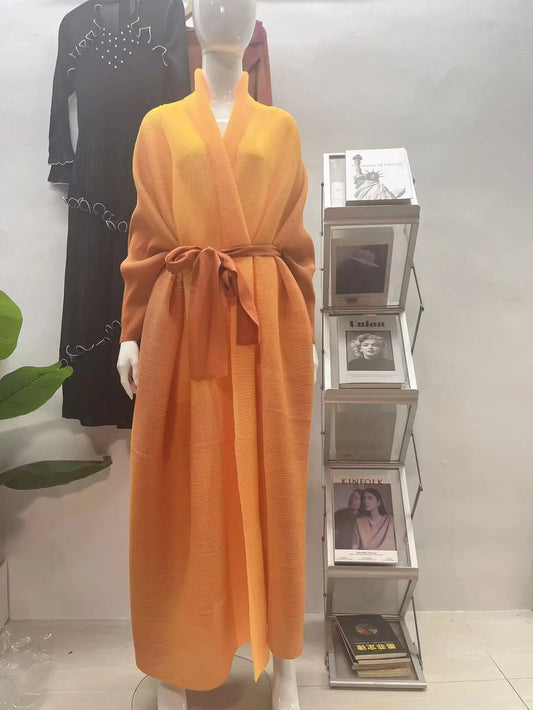 Miyake Jacket Arab Middle East Dubai Loose Women's Clothing Folds Gradual Change Trench Coat Long 2025 New Women's Clothing-belleandkai.com