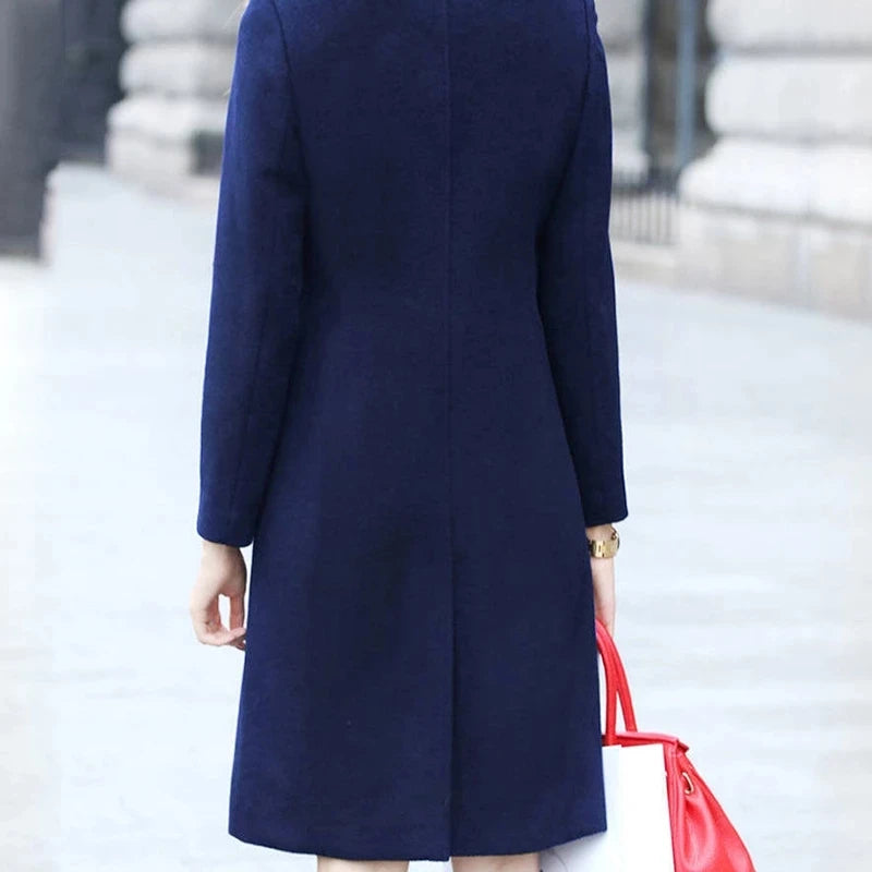 New Fashion British Solid Button Wool Coat Women Long Sleeve Jackets Woman Elegant Pocket Slim Outfit Mujer-belleandkai.com