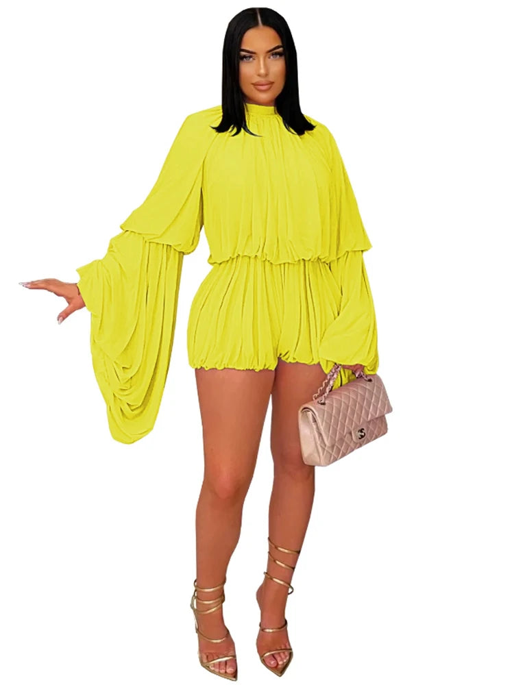 Beyprern New Chic Pink Ruffles Tierred Mesh Romper Cute Girls Batwing Sleeve Ruched Short Jumpsuit Loose Overalls Night Clubwear-belleandkai.com