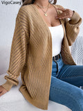 VigoCasey 2025 Autumn Winter Female Solid Sweater Cardigan Women Long Sleeve Cardigan Lady Hollow Loose Knitted Coat Outwears-belleandkai.com