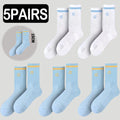 5 Pairs A* Premium Cotton Breathable Comfy Mid-Tube Unisex Socks for Sports Yoga Fitness All Season Pure White Couple Matching-belleandkai.com