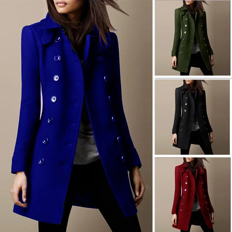 Streetwear Women Jackets Lined Double-breasted Ladies Loose Wool Overcoat Elegant Lapel Solid Pocketed Coats For Autumn Winter-belleandkai.com