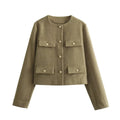 UNIZERA Winter New Product Women's Fashion and Casual Versatile Round Neck Flip Decoration Short Suit Coat-belleandkai.com