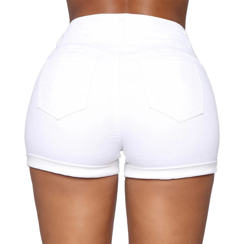 Liooil Cotton Stretchy High Waist Jean Shorts Woman Summer 2023 Casual Sweat With Pocket Zipper White Black Cuffed Denim Shorts-belleandkai.com