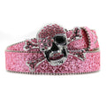 Skull Rhinestone Belts For Women Men Y2K Leather Strap Crystal Studded Western Cowgirl Cowboy Diamond Bling Bling Belt-belleandkai.com