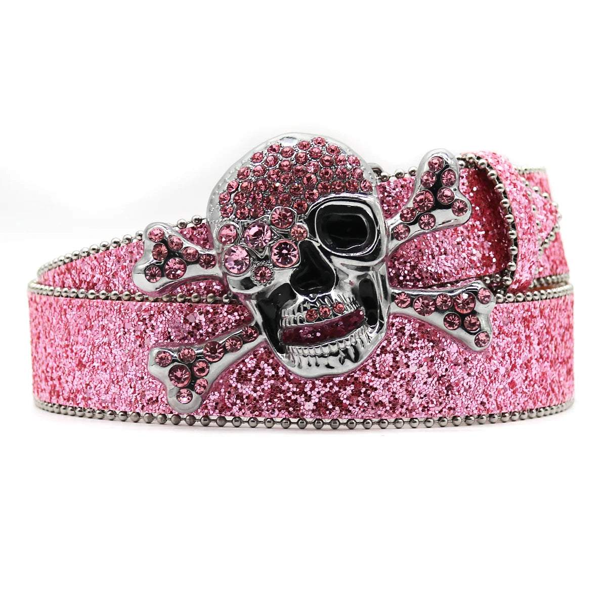 Skull Rhinestone Belts For Women Men Y2K Leather Strap Crystal Studded Western Cowgirl Cowboy Diamond Bling Bling Belt-belleandkai.com