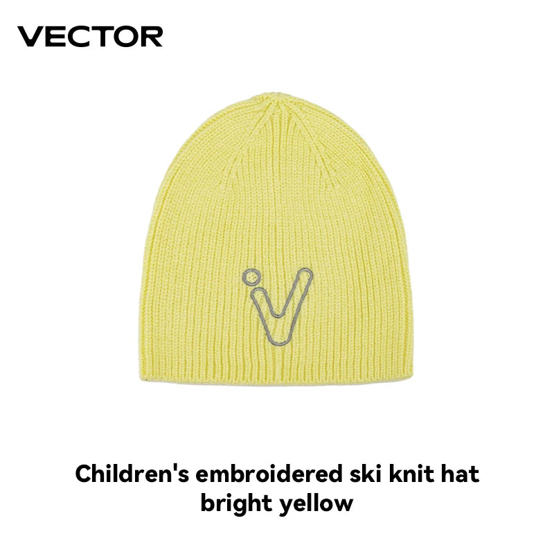 VECTOR Children's Embroidered Ski Knitted Hat Solid Color for Warmth, Warmth, Comfort, and Skin Friendly Trend Versatile-belleandkai.com