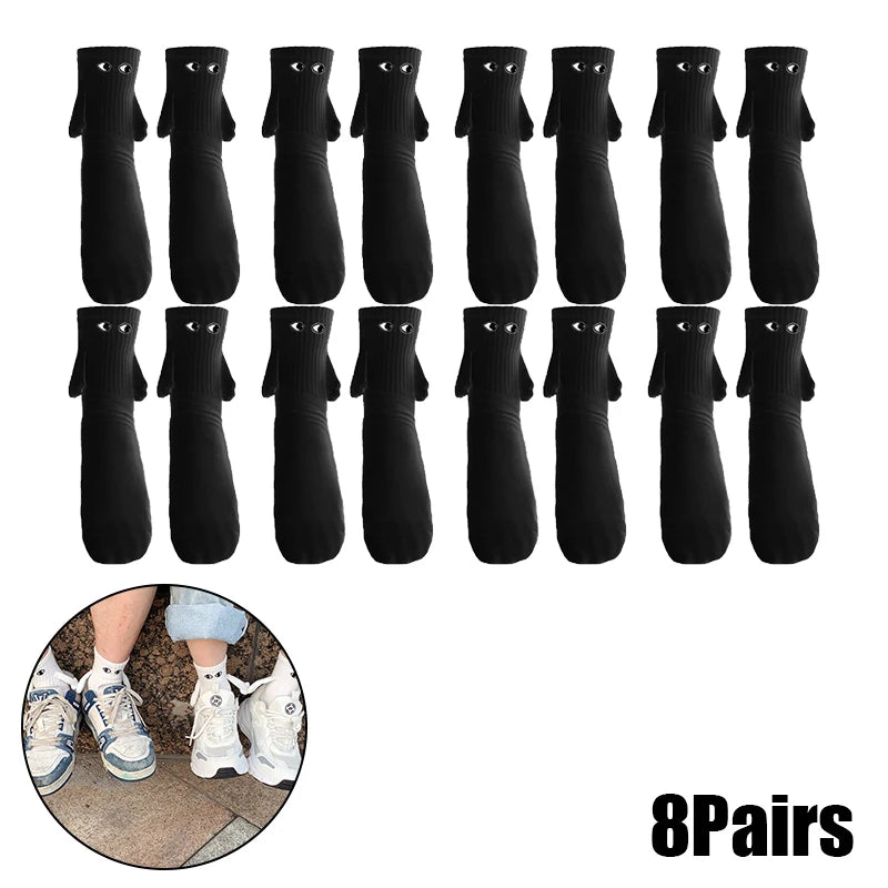 Magnetic Socks with Hands Women Men Fashion Black White Funny Cute Cartoon Eyes Couple Mid-tube Socks for Gifts-belleandkai.com